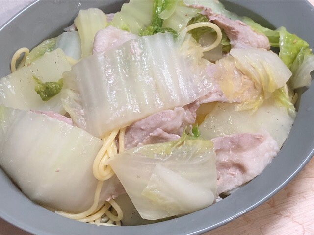 豚肉と白菜の鍋パスタ
